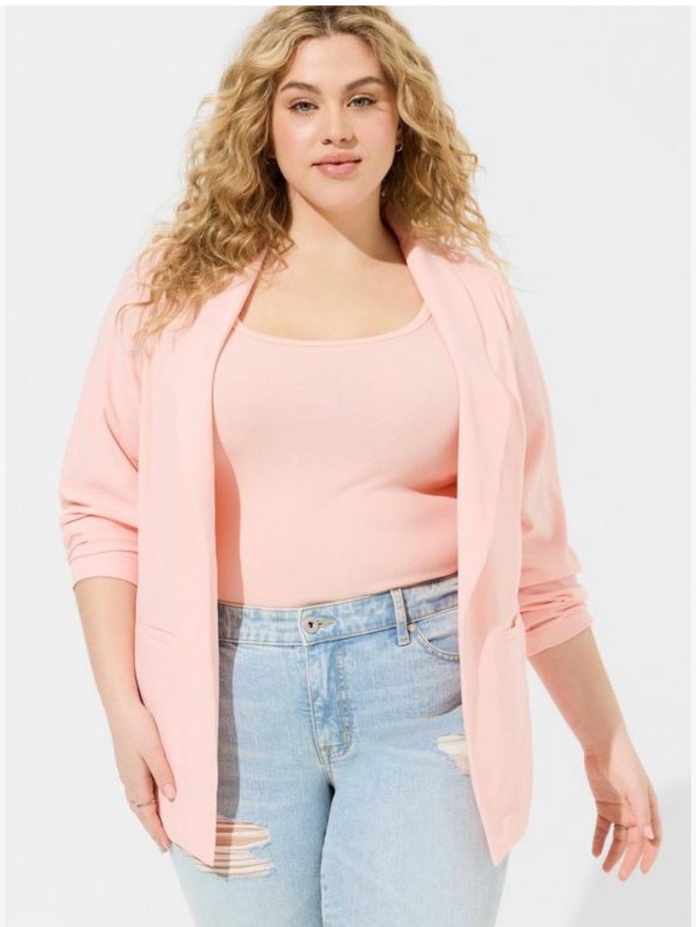 Torrid Studio Classic Shawl Collar Blazer Almond Blossom Open Front sz 3X *flaw